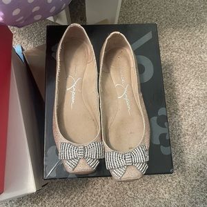 Jessica Simpson gold glitter bow flats